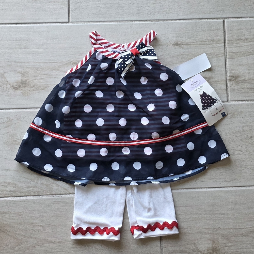 Blueberi Boulevard Navy Polka Dot Halter Tunic with White Capri Leggings